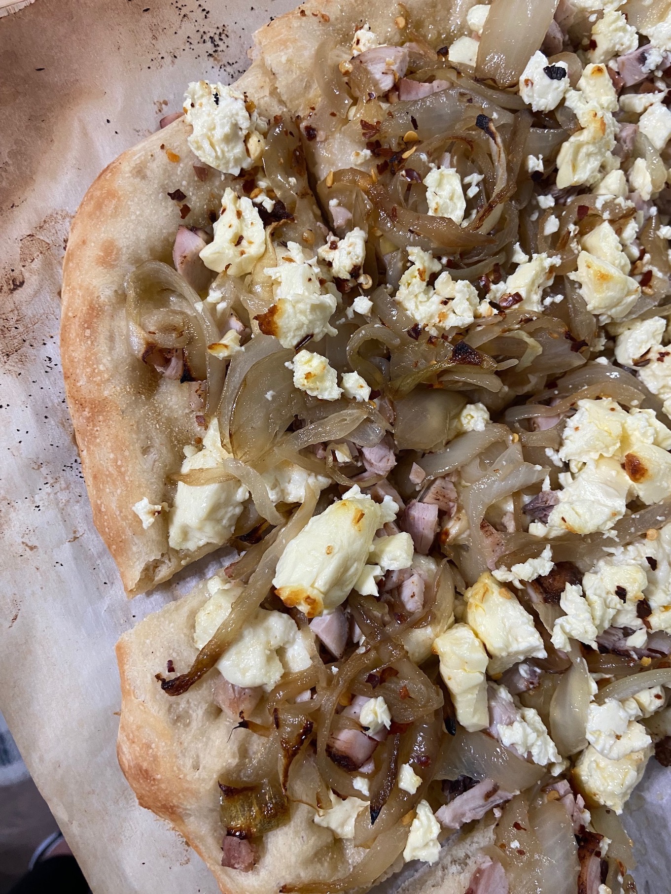 portion of pizza on parchment