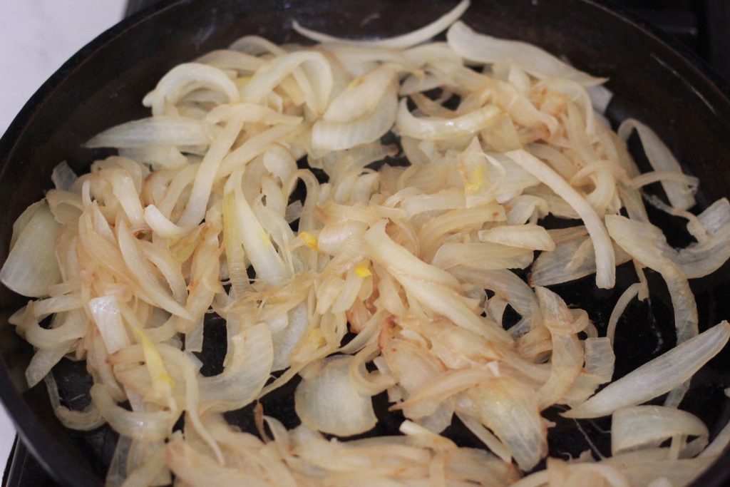 caramelized onions in cast iron skillet 